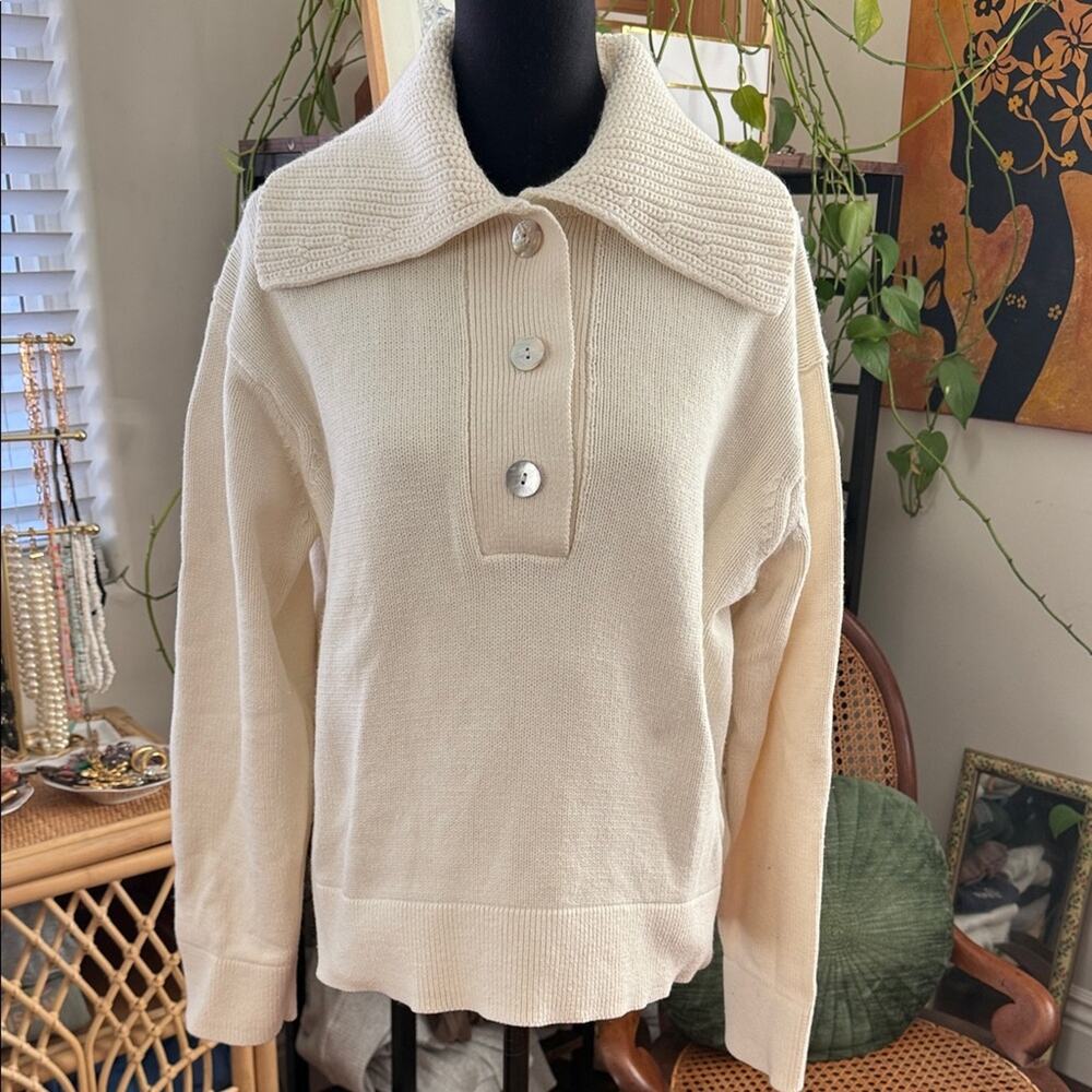 Samsoe Samsoe Hailey Antique White Knit Oversized Collar Preppy Polo Sweater
